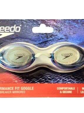 Speedo Adult Record Breaker Mirrored Swim Goggles True Cobalt Blue Ages 14+ New